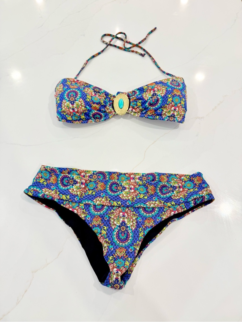 OndadeMar Paisley Bandeau Bikini Set in Blue